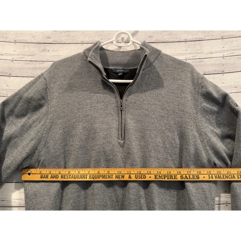 TURTLESON Mens 1/4 Zip Sweater L Gray Pullover Merino Wool Insulated Golf Logo